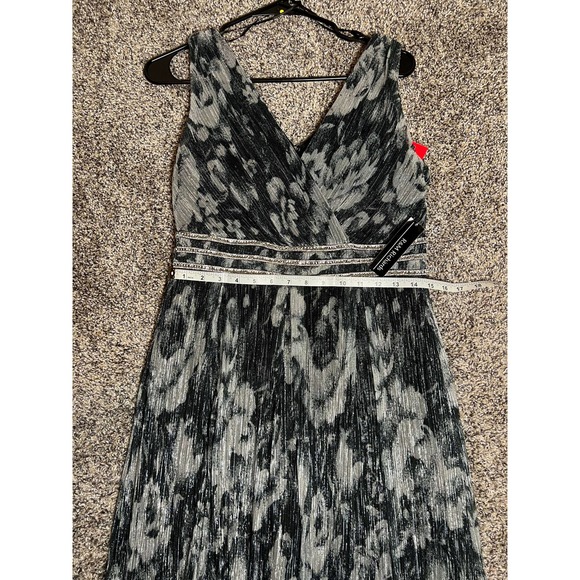 R&M Richards Long Formal Metallic Print Crinkle Dress Rhinestone Trim 6 - Picture 8 of 8